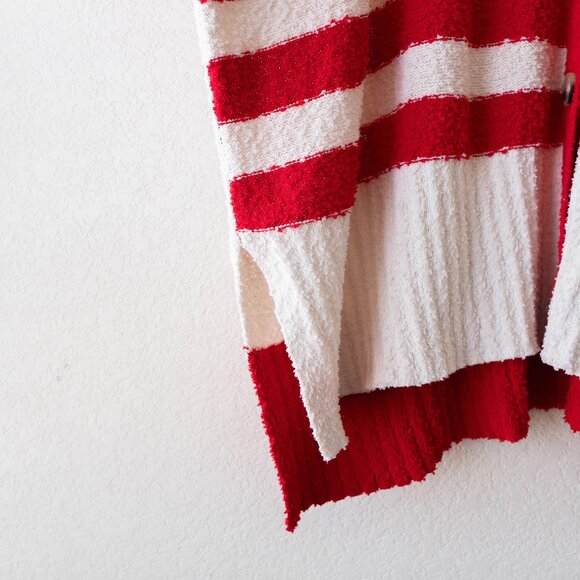 First Love Textured Striped Oversized Cardigan Sweater Small Red White Button - Picture 5 of 12